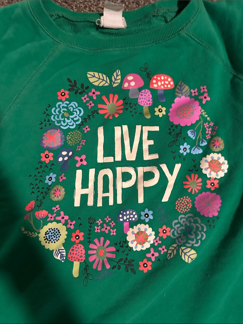 NATURAL LIFE Green "Live Happy" Floral Sweatshirt